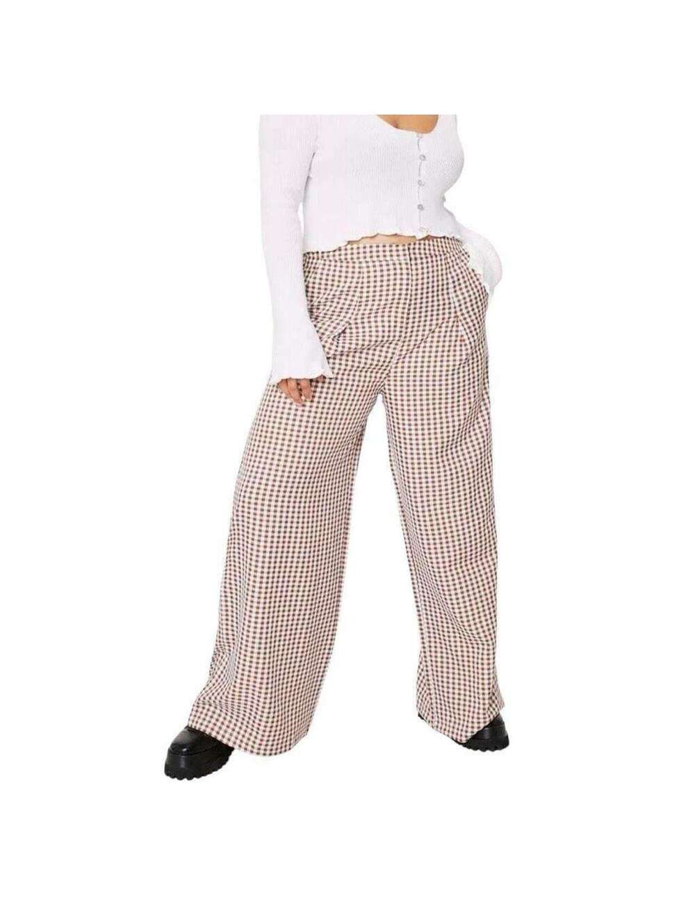 Nasty Gal Women's Brown and White Trousers